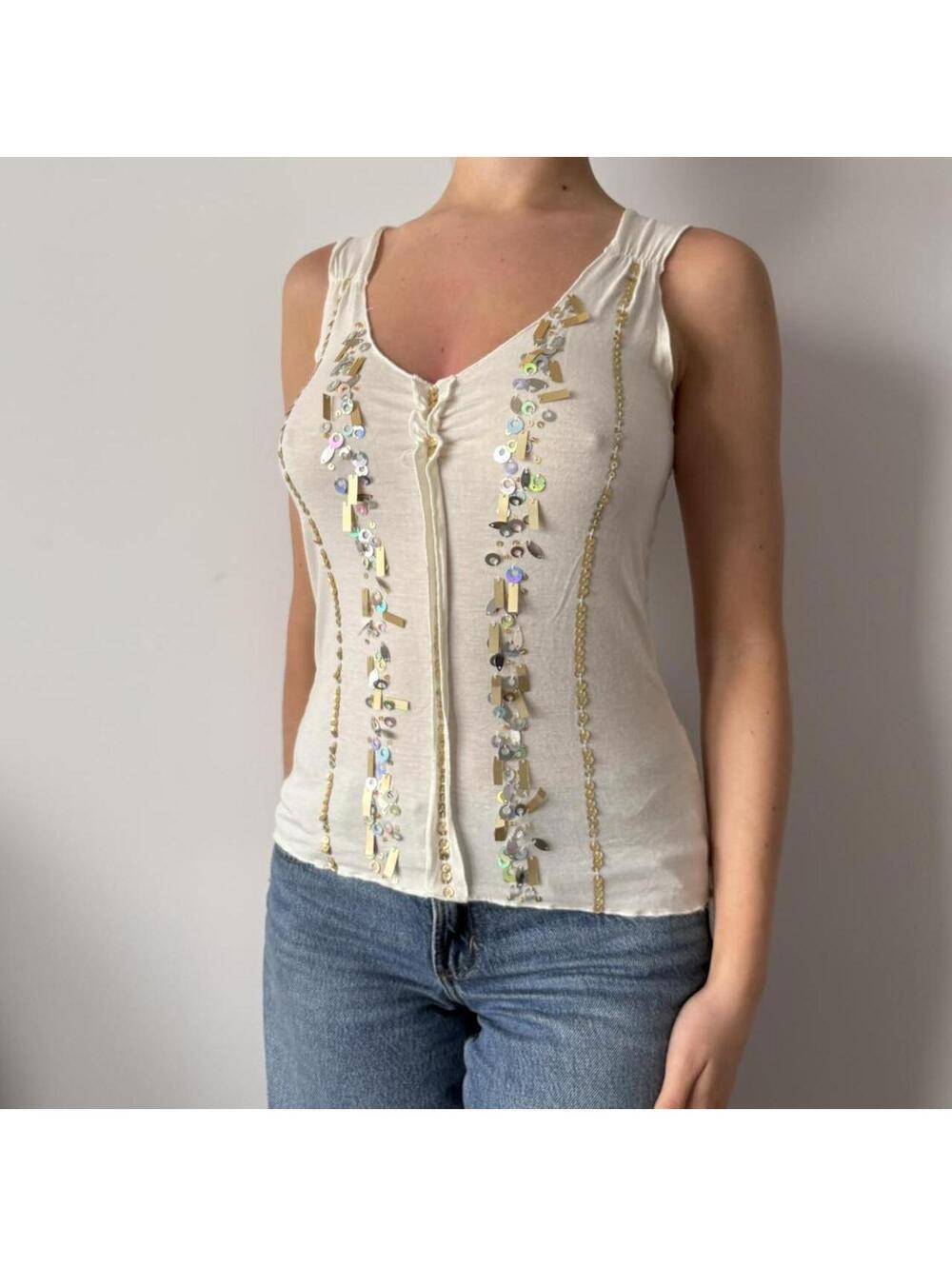 Women's Gold and White Tank